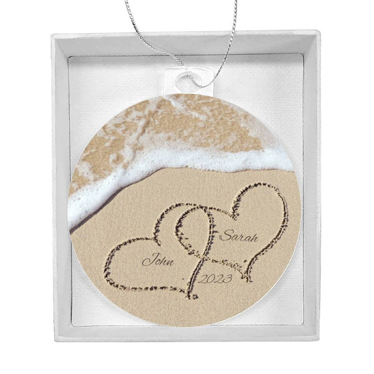 Personalized Names Beach Hearts Christmas Tree Ornament-[product type]