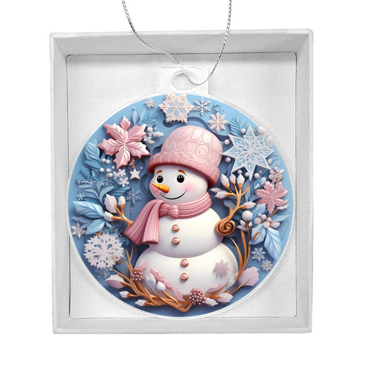 Pastel Snowman Christmas Ornament - Pink and Blue Acrylic-[Heartfelt Family Gift]