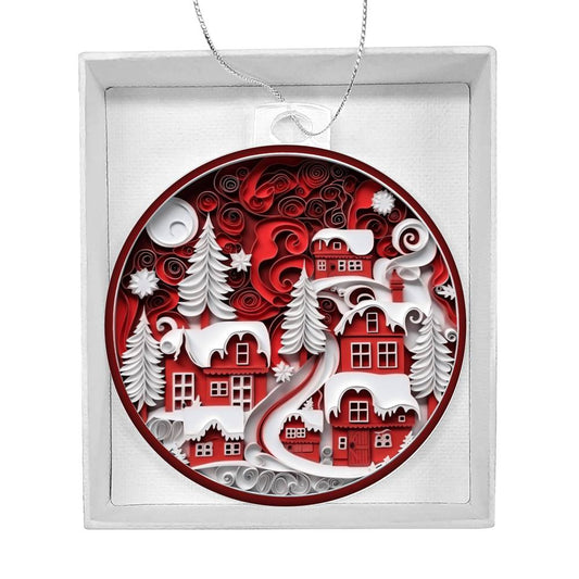 Red Christmas Village Acrylic Ornament-[product type]