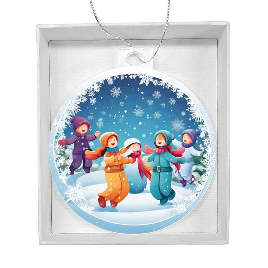 Snow Day Kid's Playing Christmas Ornament-[product type]