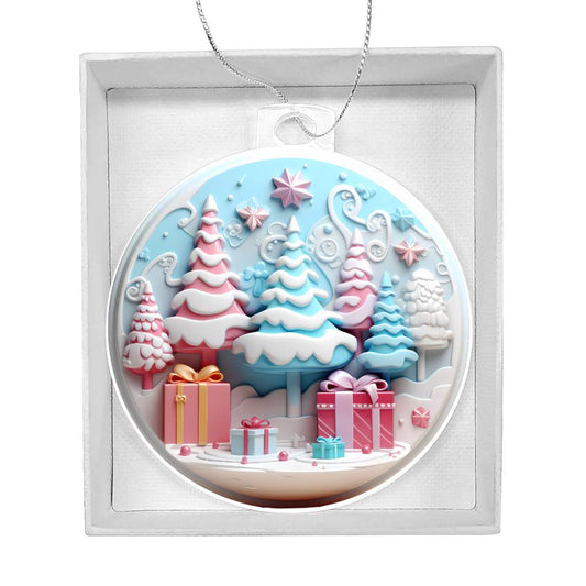 Pastel Pink and Blue Trees Christmas Ornament-[product type]