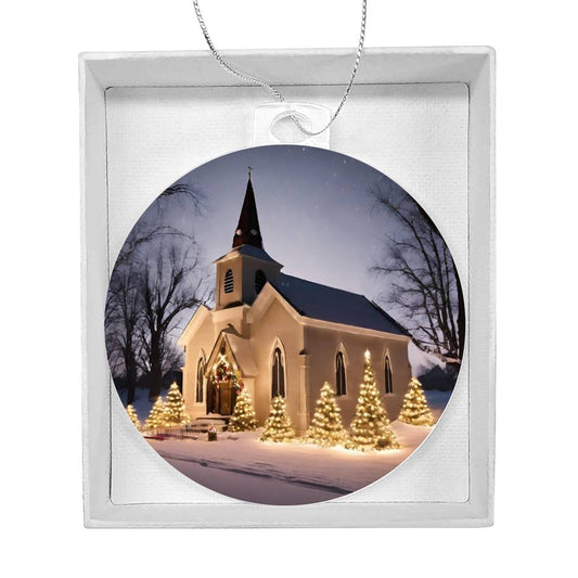 Snowy Church Christmas Ornament-[product type]