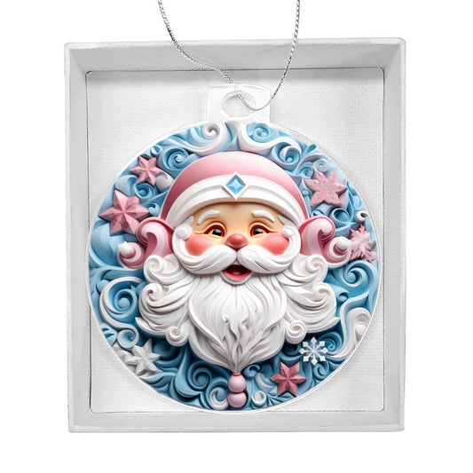 Pastel Pink  Blue Santa Clause Christmas Ornament - Acrylic Holiday Decor-[Heartfelt Family Gift]