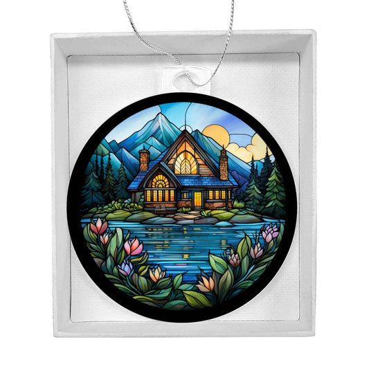 Lake House Stained Glass Christmas Ornament-[product type]