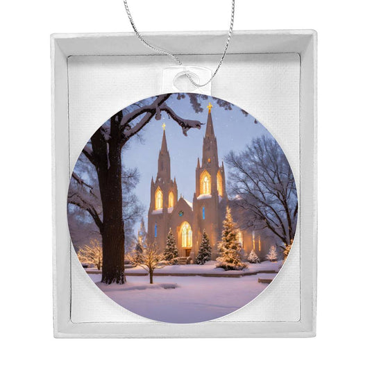 Snowy Church Christmas Ornament-[product type]