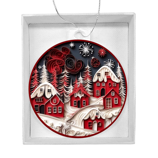 Red Christmas Village Acrylic Ornament-[product type]