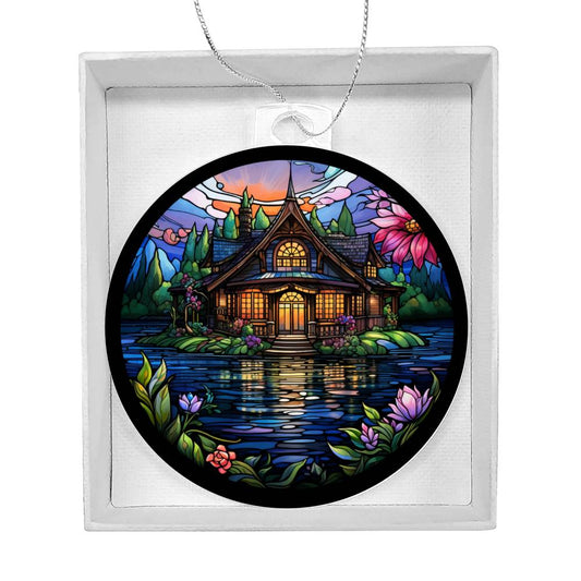 Lake House Stained Glass Christmas Ornament-[product type]