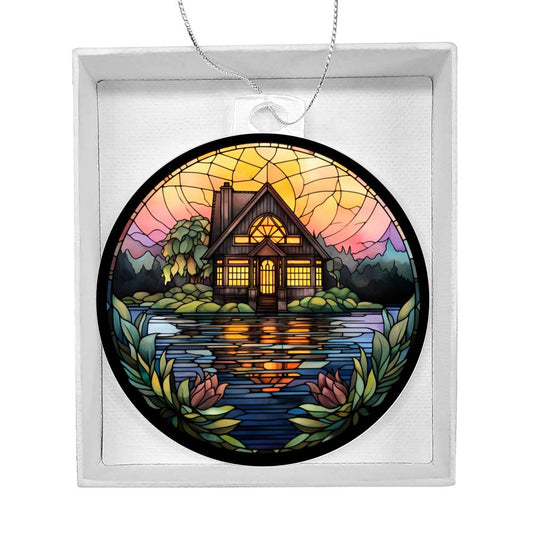 Lake House Stained Glass Ornament-[product type]