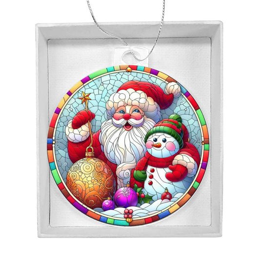 Santa and Snowman Stained Glass Effect Acrylic Christmas Ornament-[product type]