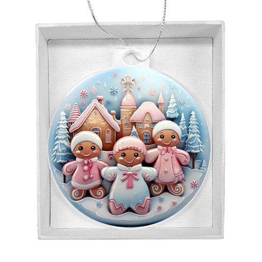 Pastel Pink and Blue Gingerbread Children Christmas Ornament - Acrylic Holiday Decor-[Heartfelt Family Gift]