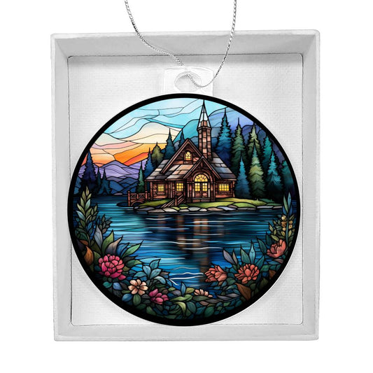 Lake House Stained Glass Christmas Ornament-[product type]