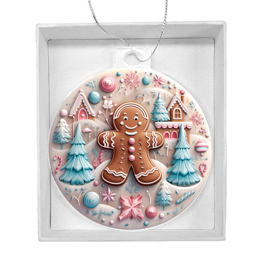 Pastel Pink and Blue Gingerbread Man Acrylic Christmas Ornament-[product type]