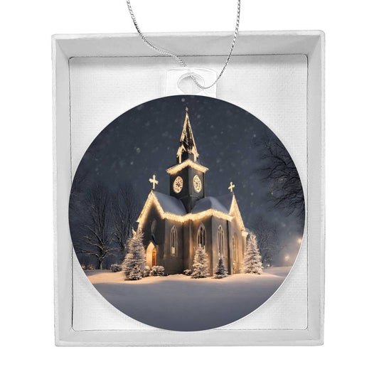 Snowy Church Christmas Ornament-[product type]