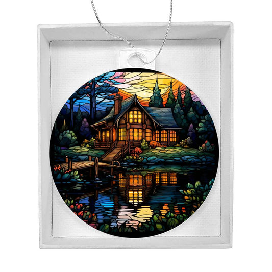 Lake House Stained Glass Christmas Ornament-[product type]