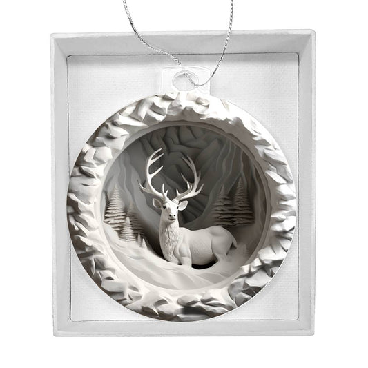 White Deer 3d Effect Acrylic Ornament-[product type]