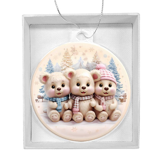 Pastel Pink and Blue Teddy Bears Acrylic Christmas Ornament-[product type]