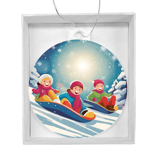 Snow Day Kid's Sledding Christmas Ornament-[product type]