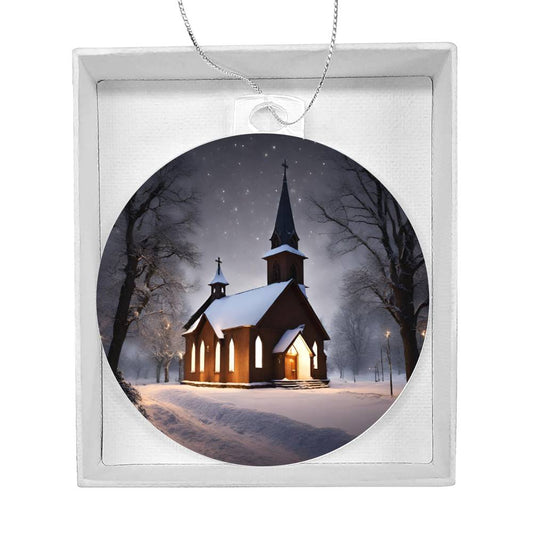 Snowy Church Christmas Ornament-[product type]