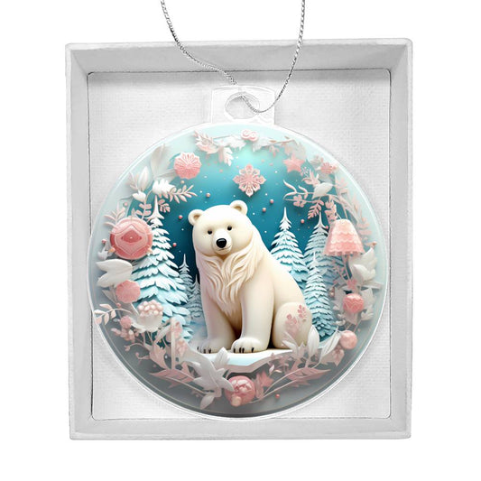 Pastel Pink and Blue Polar Bear Acrylic Christmas Ornament-[product type]