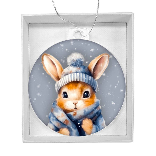 Rustic Winter Rabbit Acrylic Ornament - Handmade Holiday Home Decor-[Heartfelt Family Gift]