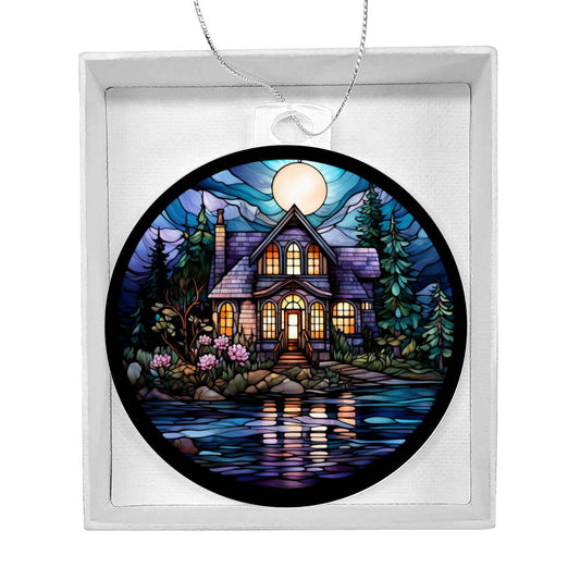 Lake House Stained Glass Christmas Ornament-[product type]