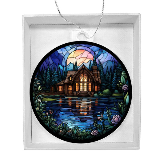 Lake House Stained Glass Christmas Ornament-[product type]