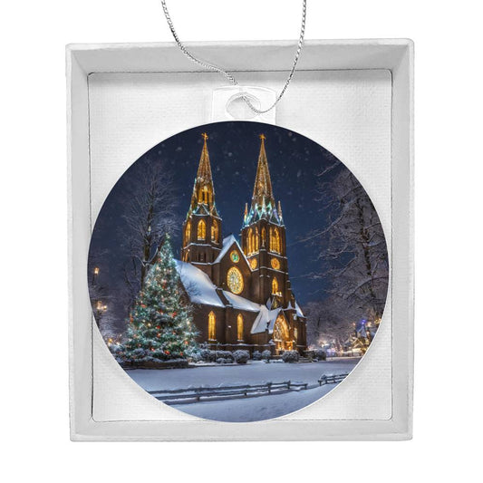 Snowy Church Christmas Ornament-[product type]