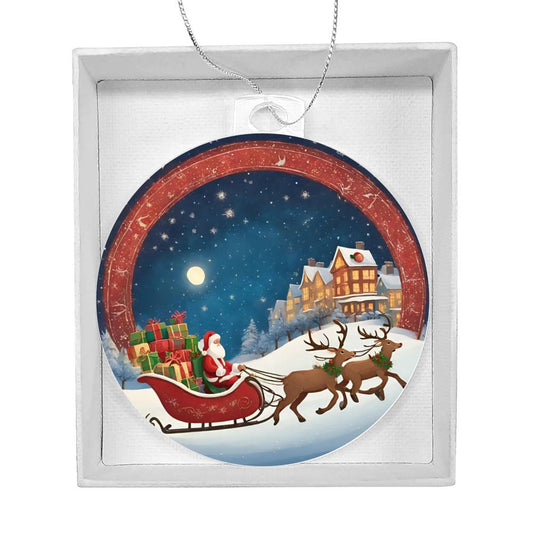 North Pole Santa and Sleigh Christmas Ornament-[product type]