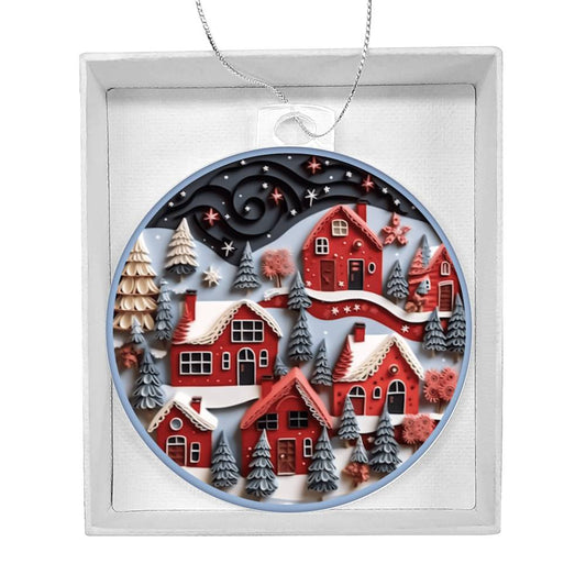 Red Christmas Village Acrylic Ornament-[product type]