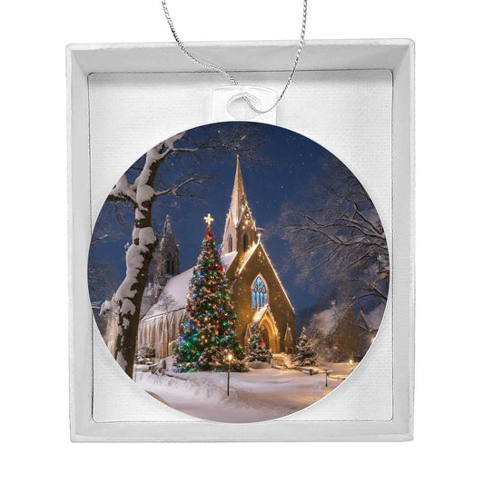 Snowy Church Christmas Ornament-[product type]