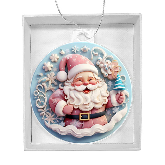 Pastel Santa Acrylic Christmas Ornament - Pink and Blue Holiday Decor-[Heartfelt Family Gift]