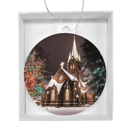 Snowy Church Christmas Ornament-[product type]