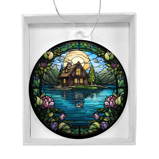 Lake House Stained Glass Christmas Ornament-[product type]