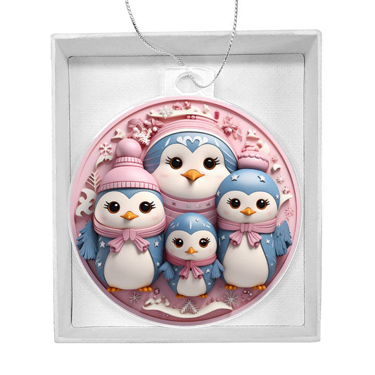 Pastel Penguin Family Acrylic Ornament - Pink and Blue  Perfect for Gifts and Decor-[Heartfelt Family Gift]