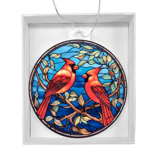 Cardinals Stained Glass Acrylic Ornament-[Heartfelt Family Gift]