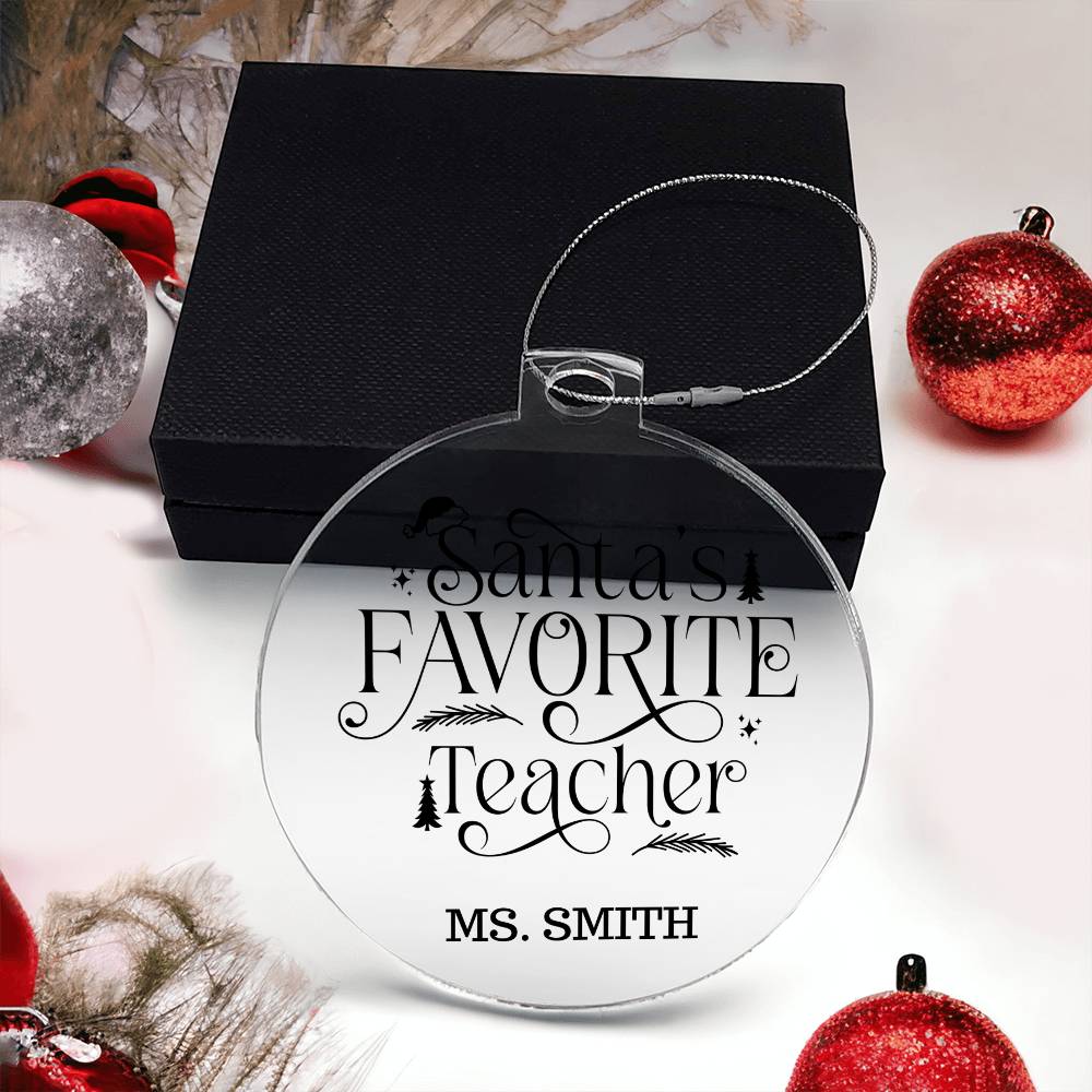 Santa's Favorite Teacher Personalized Christmas Ornament-[product type]