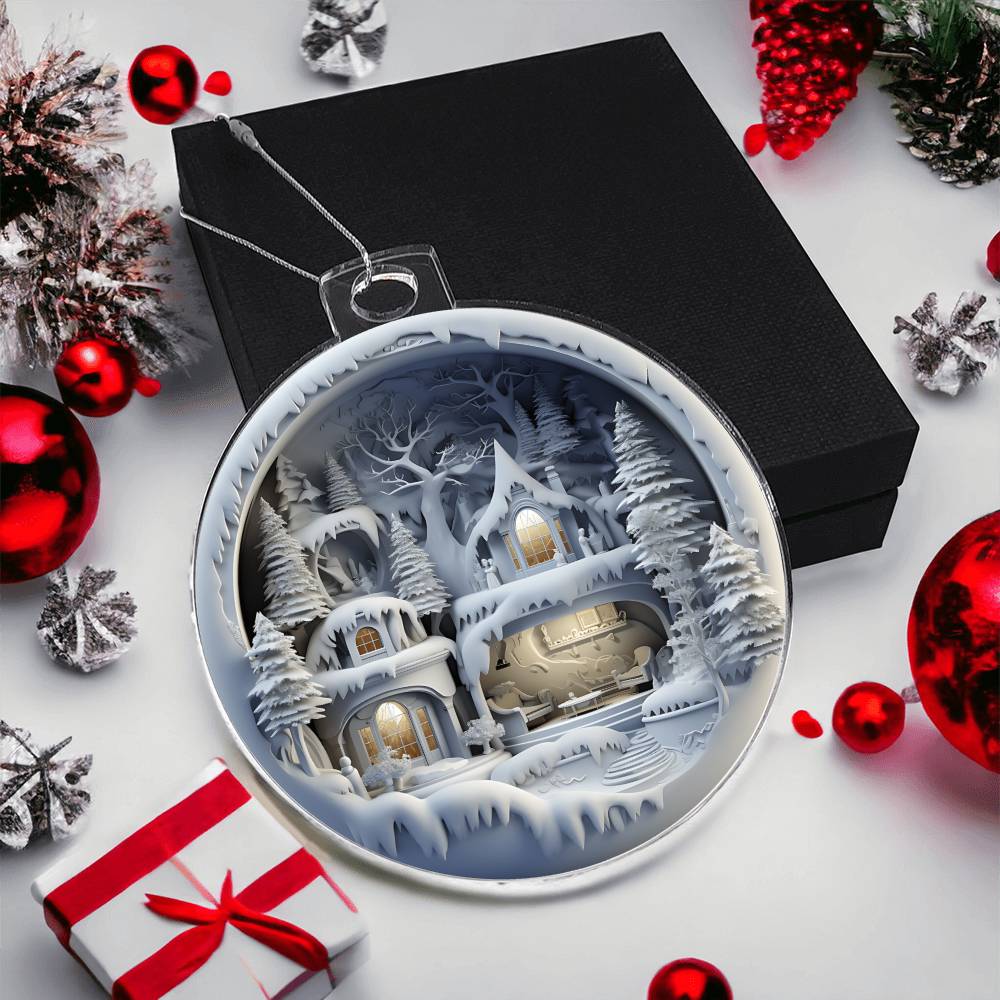 Winter Scene 3d Effect Acrylic Ornament-[product type]