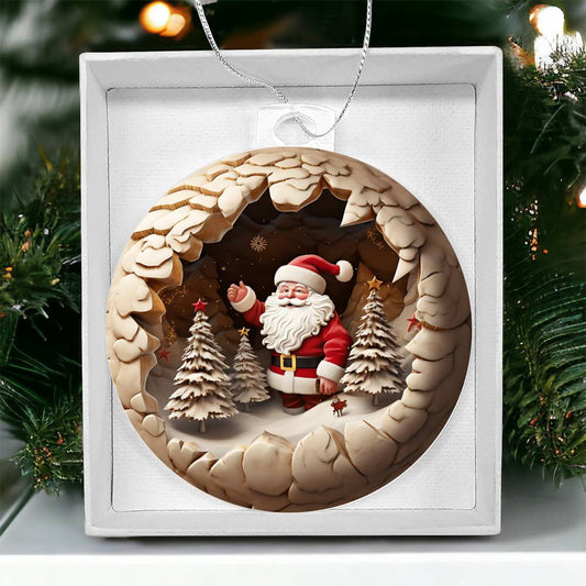 Santa 3d Effect Acrylic Ornament-[product type]