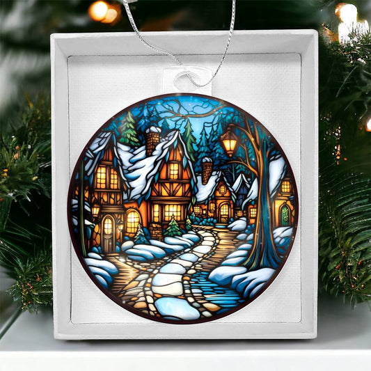 Stained Glass Christmas Village Ornament-[Heartfelt Family Gift]