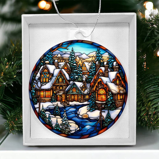 Stained Glass Christmas Village Ornament-[Heartfelt Family Gift]