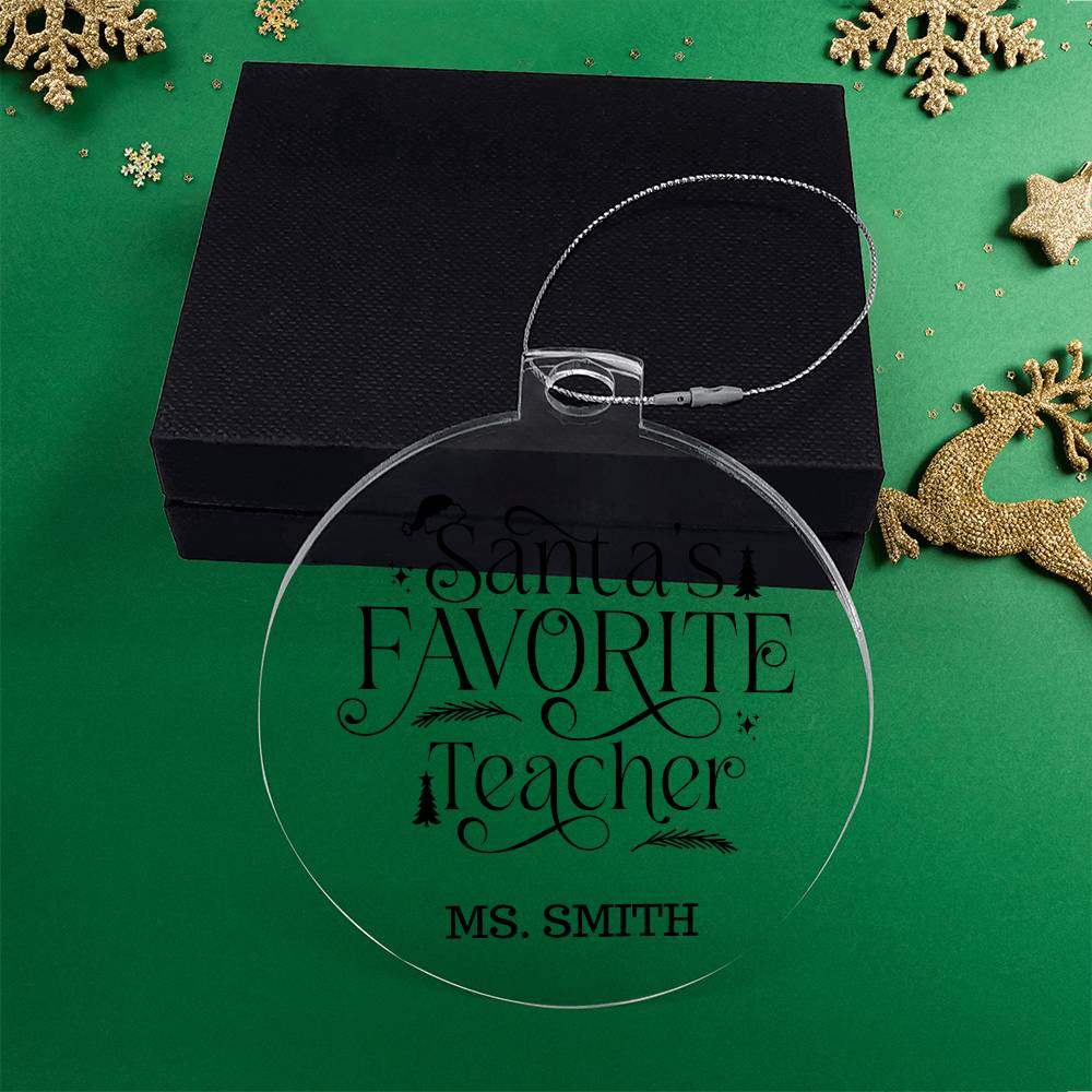 Santa's Favorite Teacher Personalized Christmas Ornament-[product type]