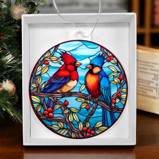 Cardinal Birds Stained Glass Effect Acrylic Christmas Ornament-[Heartfelt Family Gift]