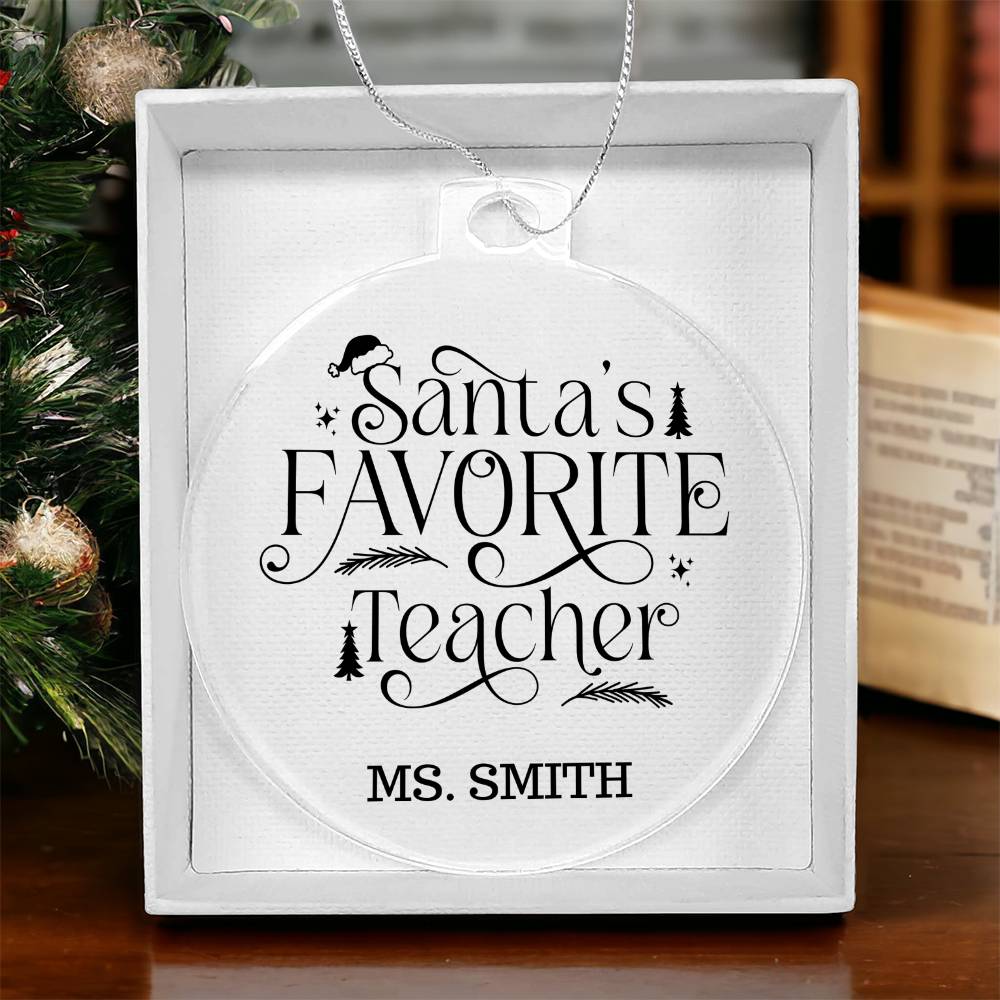 Santa's Favorite Teacher Personalized Christmas Ornament-[product type]