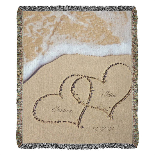 Personalized Woven Blanket Names in Sand Coastal Wedding Gift-[product type]