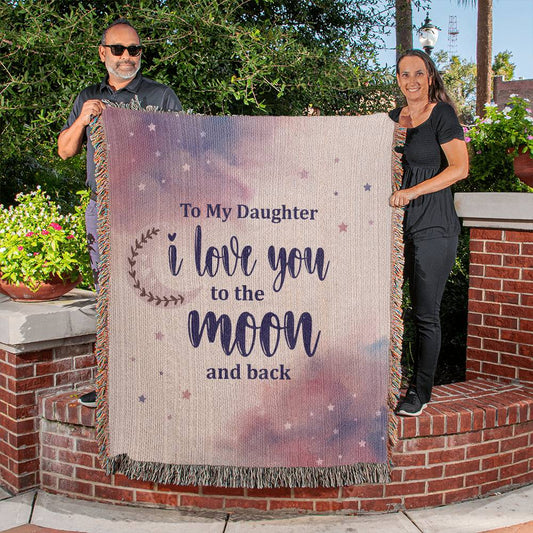 Daughter I Love you To The Moon Woven Blanket Gift-[product type]