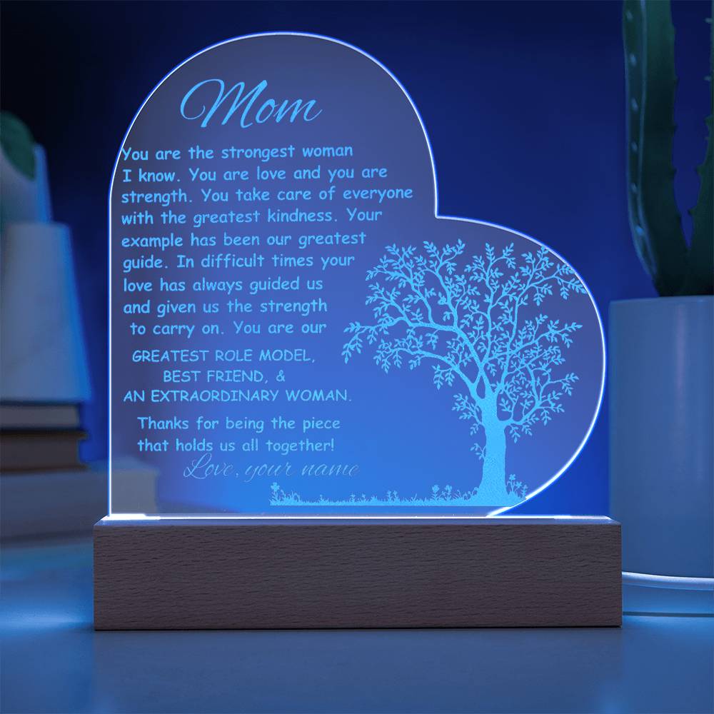 Mom Engraved Acrylic Heart Plaque Gift-[product type]