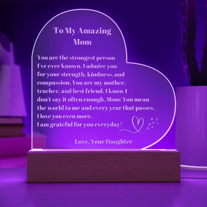 Mom Gift, Mother Daughter Gifts, Mom Heart Acrylic Plaque Gift, Present to My Mom on Mother's Day, Mothers Plaque Engraved-[product type]