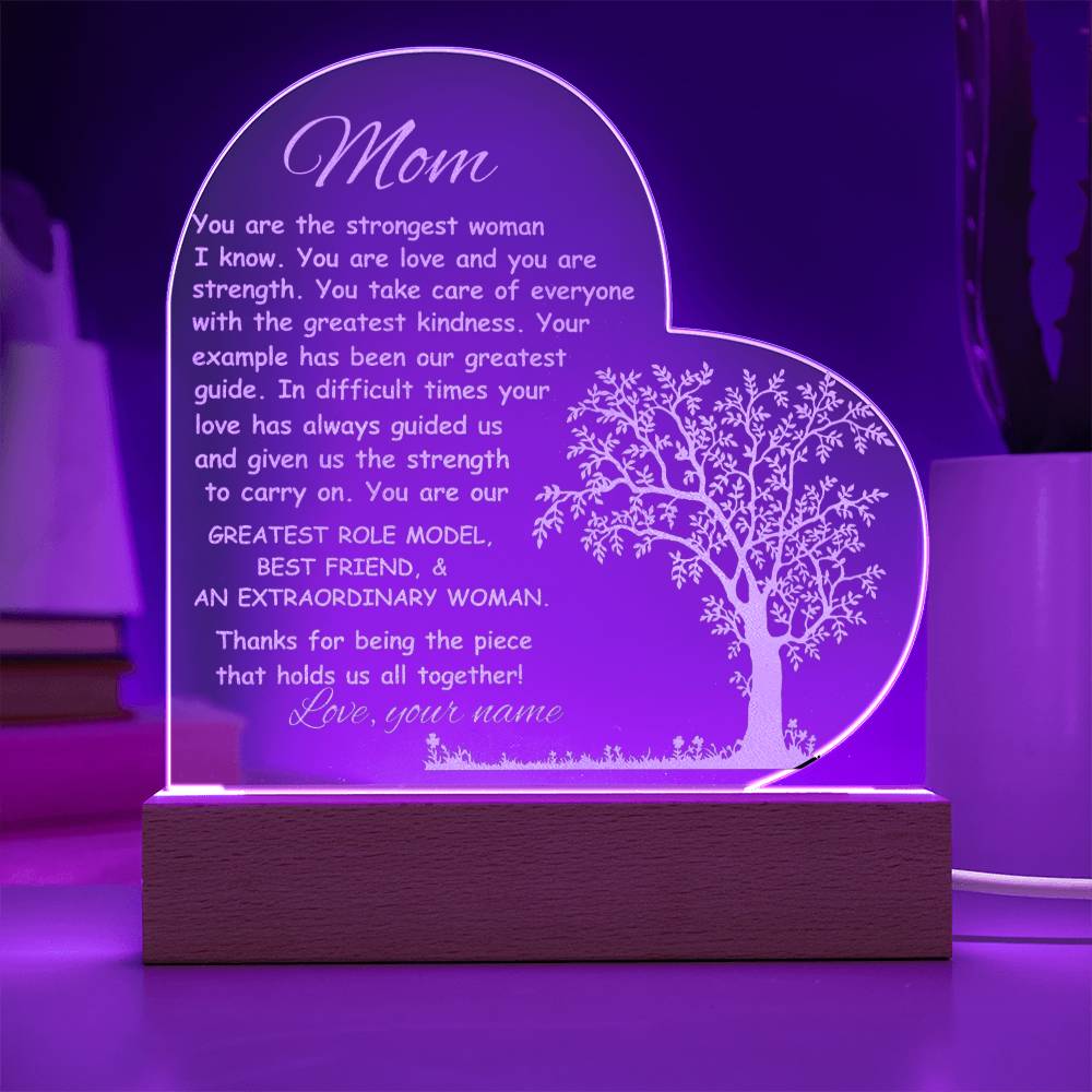 Mom Engraved Acrylic Heart Plaque Gift-[product type]