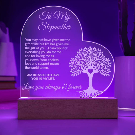 Stepmother Engraved  LED Acrylic Heart Plaque Gift-[product type]