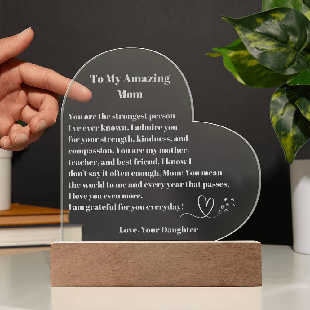 Mom Gift, Mother Daughter Gifts, Mom Heart Acrylic Plaque Gift, Present to My Mom on Mother's Day, Mothers Plaque Engraved-[product type]